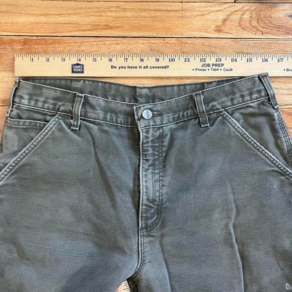 Carhartt Vintage 90s Canvas Flannel Lined‎ Olive Green Distressed Workwear Pants - Picture 6 of 7